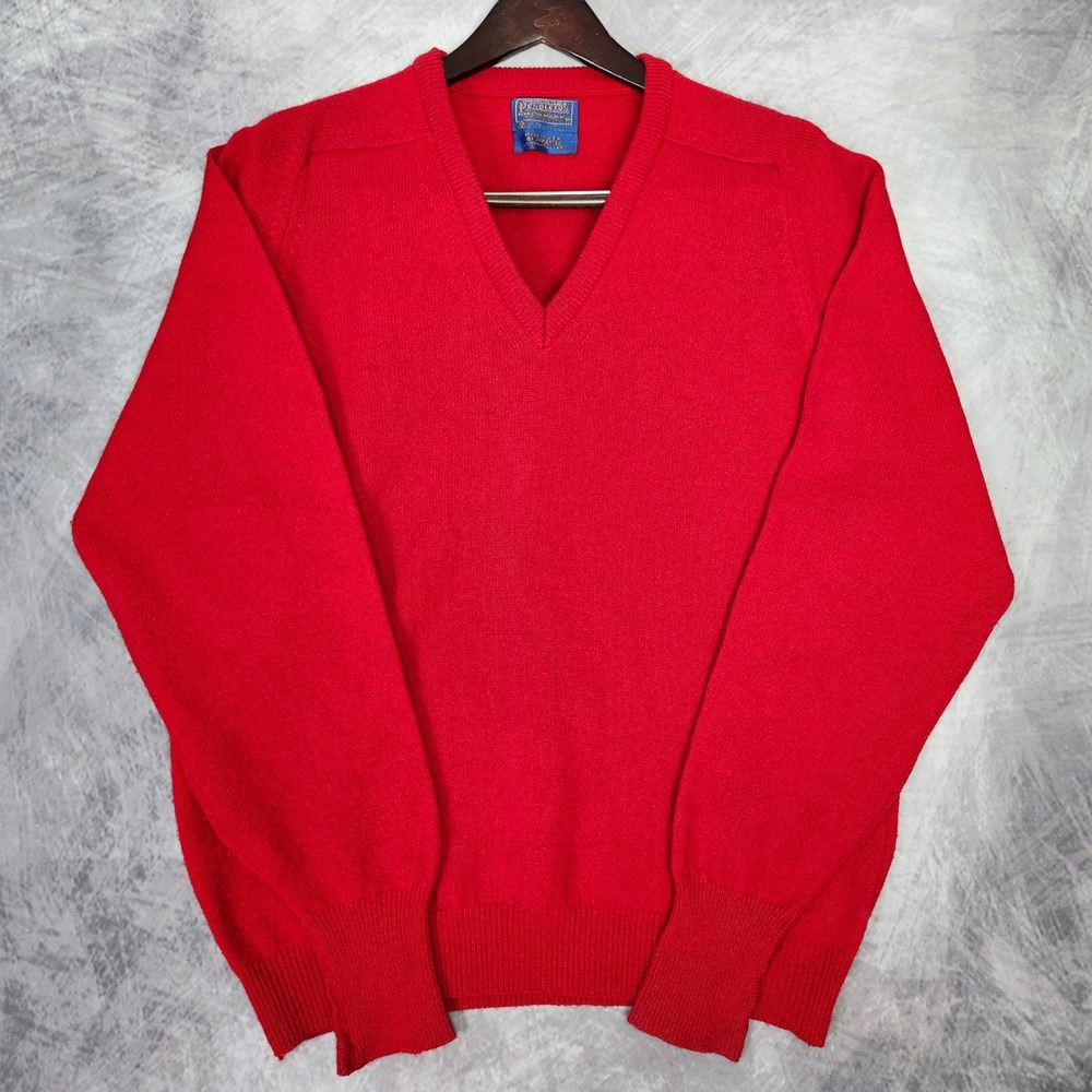 VTG 80s Pendleton 100% Virgin Wool Sweater Mens Large Red V Neck Made in USA